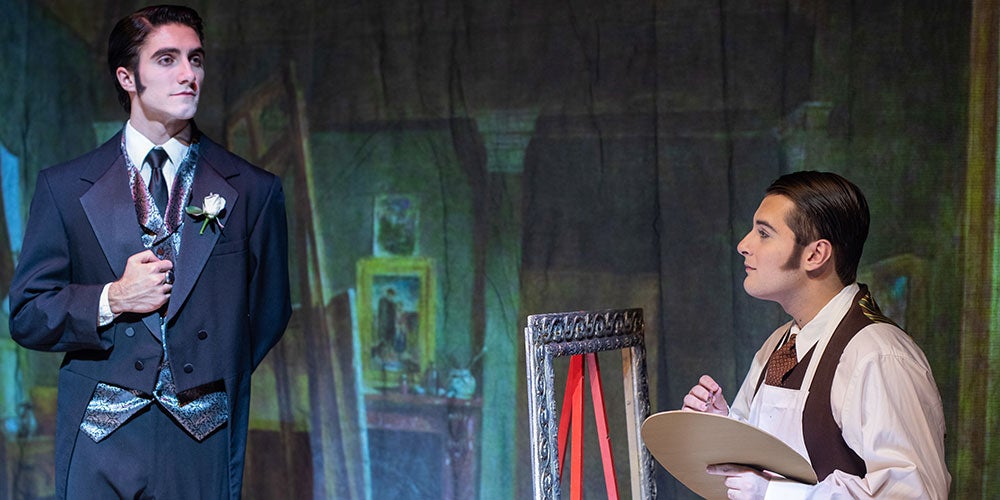 Cameron Ackerman and Andrew Tindal on set of Dorian Gray