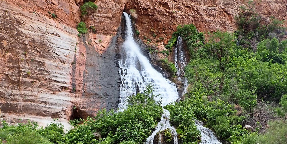 The Colorado River cuts into the Redwall Formation at Vasey's Paradise