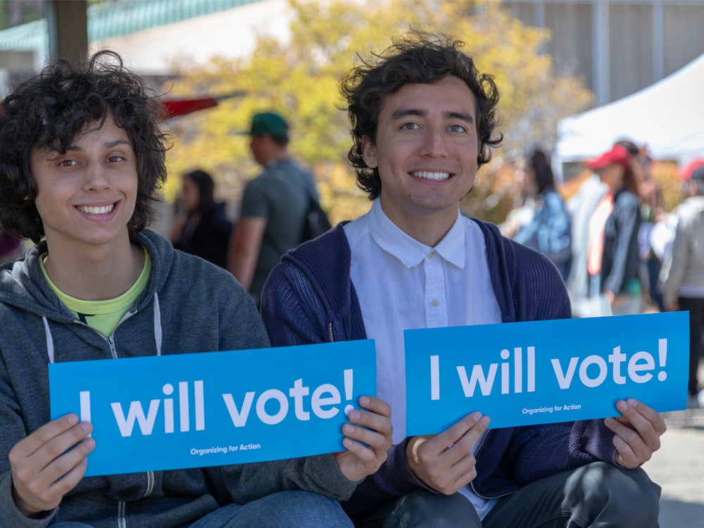 Representatives promoting voter regisration on Rocklin campus