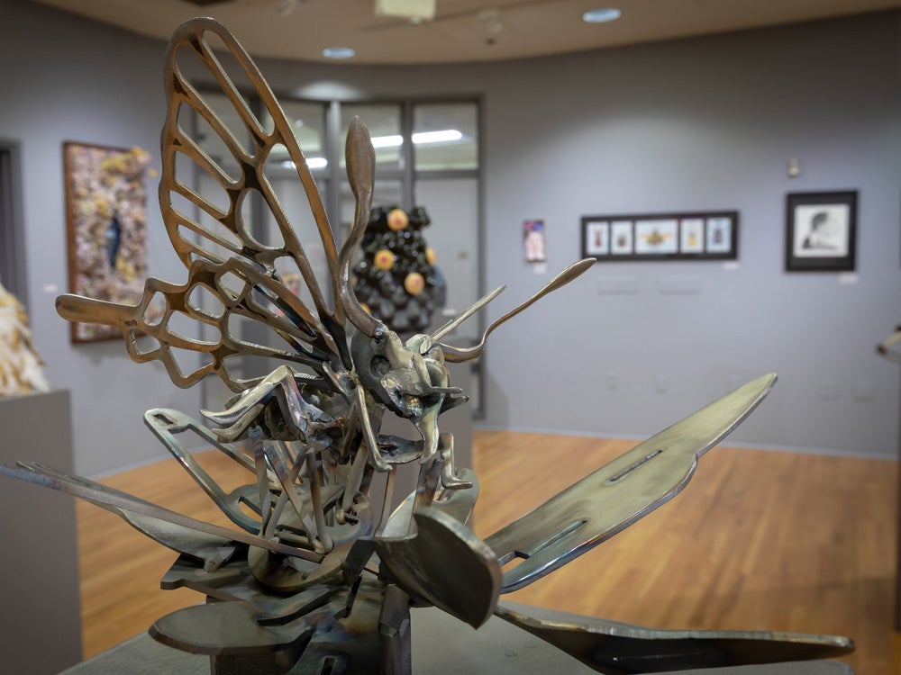 A mosquito metal art piece in the Ridley Gallery