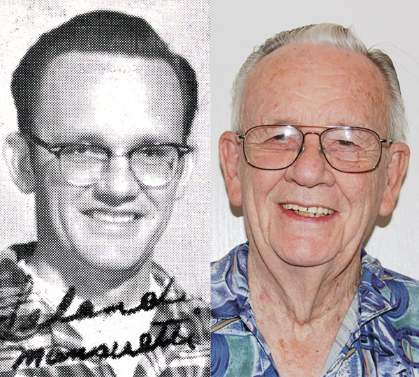 Two portraits of Leland Mansuetti. 1963 image on left, 2016 image on right.