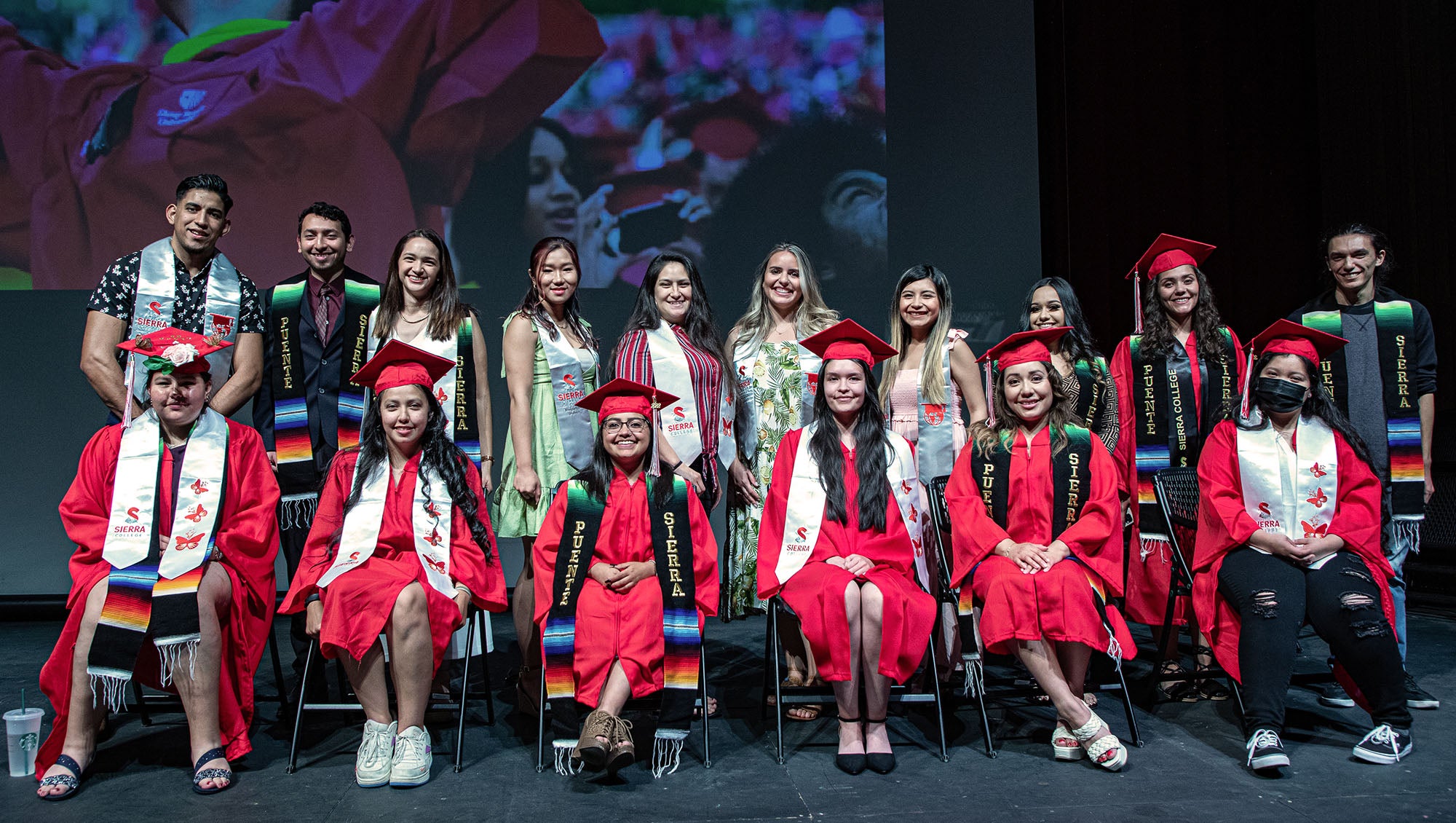 Students on stage at the Puente graduation celebration at Sierra College