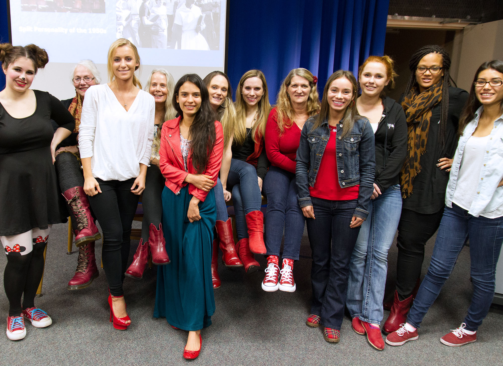 Women and Gender Studies students wearing red shoes to celebrate International Women's Day at Sierra College