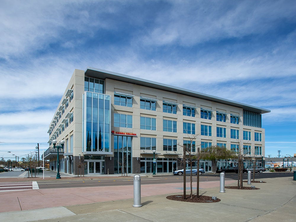 Roseville center with blue sky.