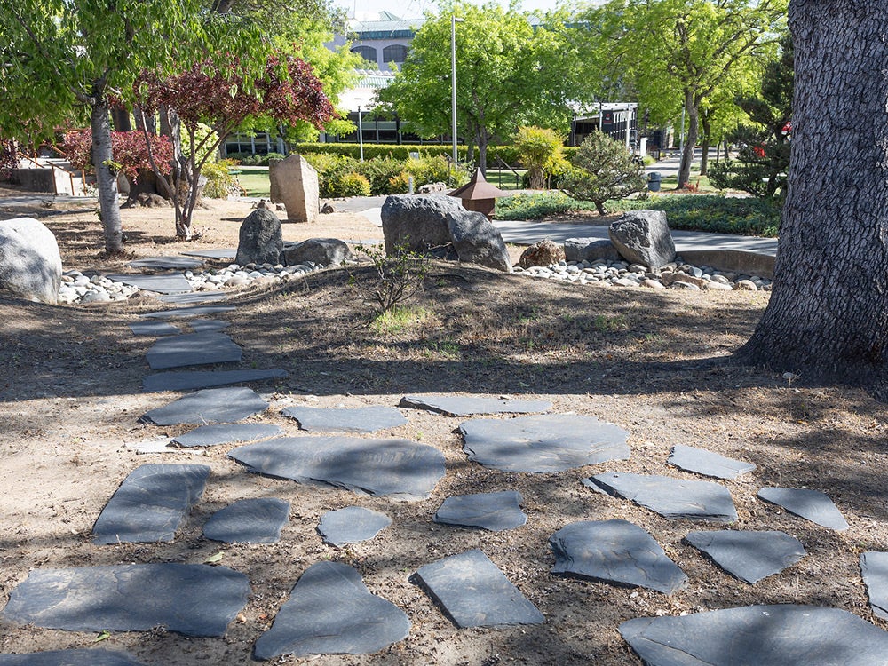 The Standing Guard Garden facing east from the stairs that lead to it.