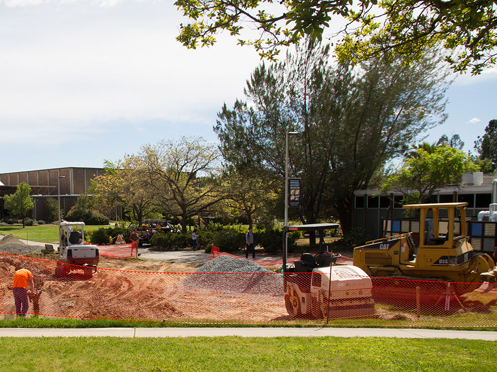 Orange fencing surrounding construction area on Sierra Rocklin campus