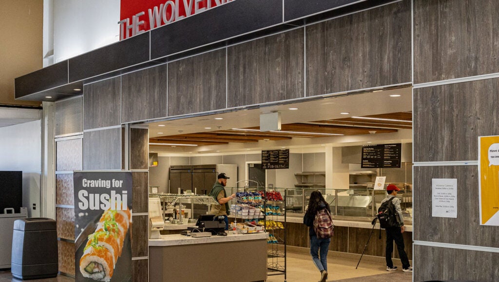 Seating area in cafeteria (J Building) on Rocklin Campus.