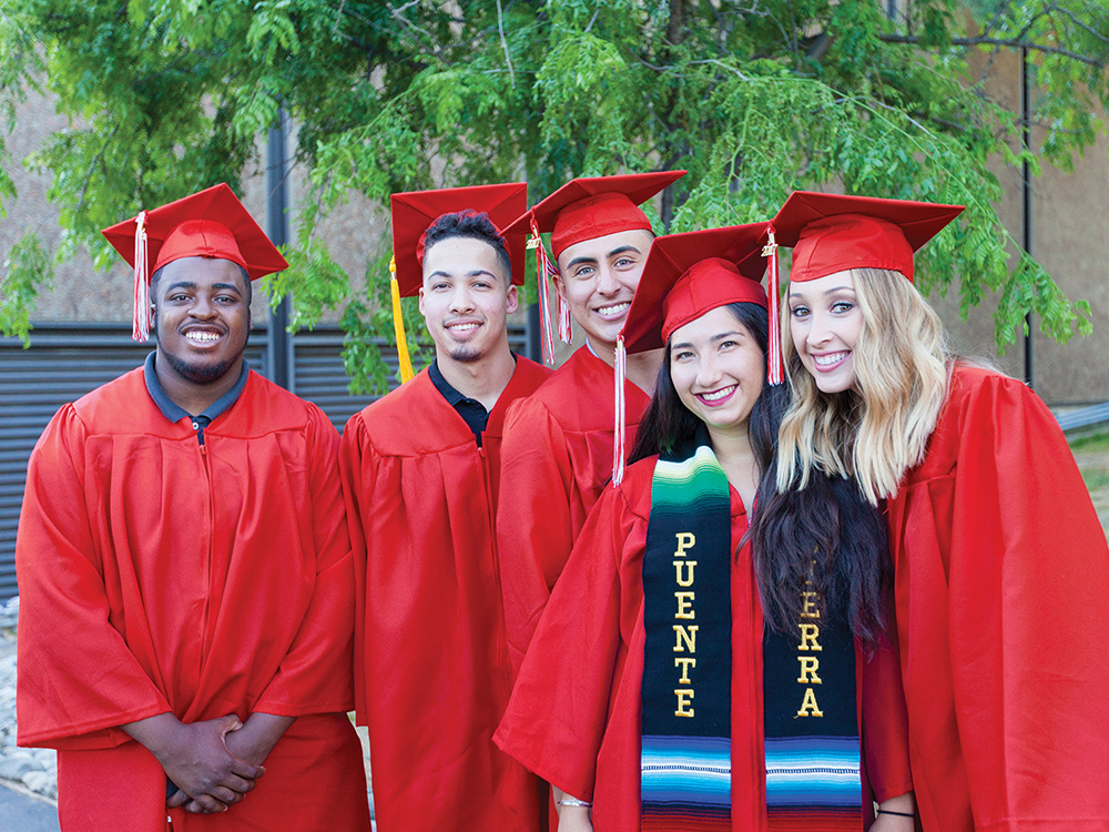 Group of students wearing graduation robes on Sierra College Commencement Day