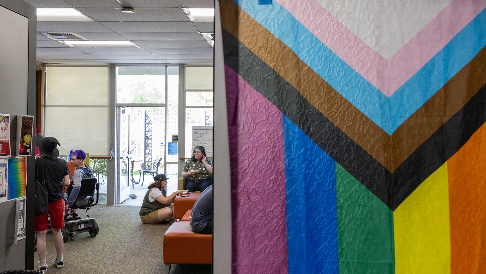 Students hanging out in Pride Center