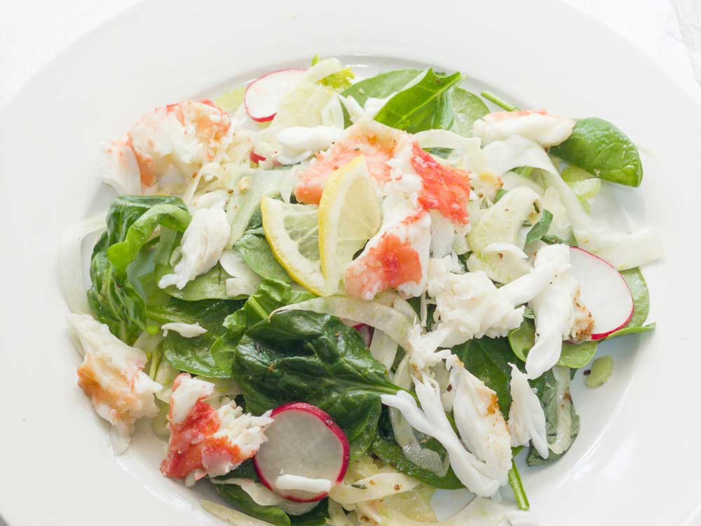 Crab salad on a white plate