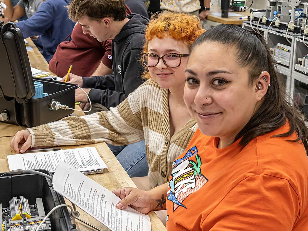 Two students in mechatronics class