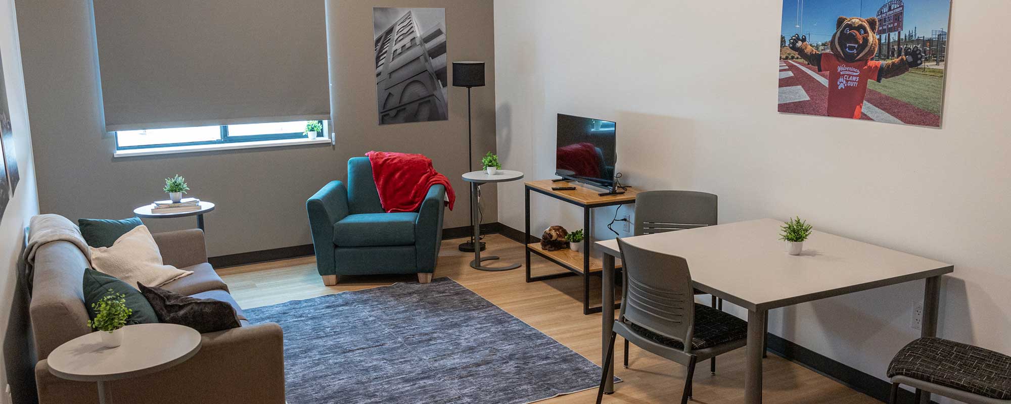 Living room area in new student housing building