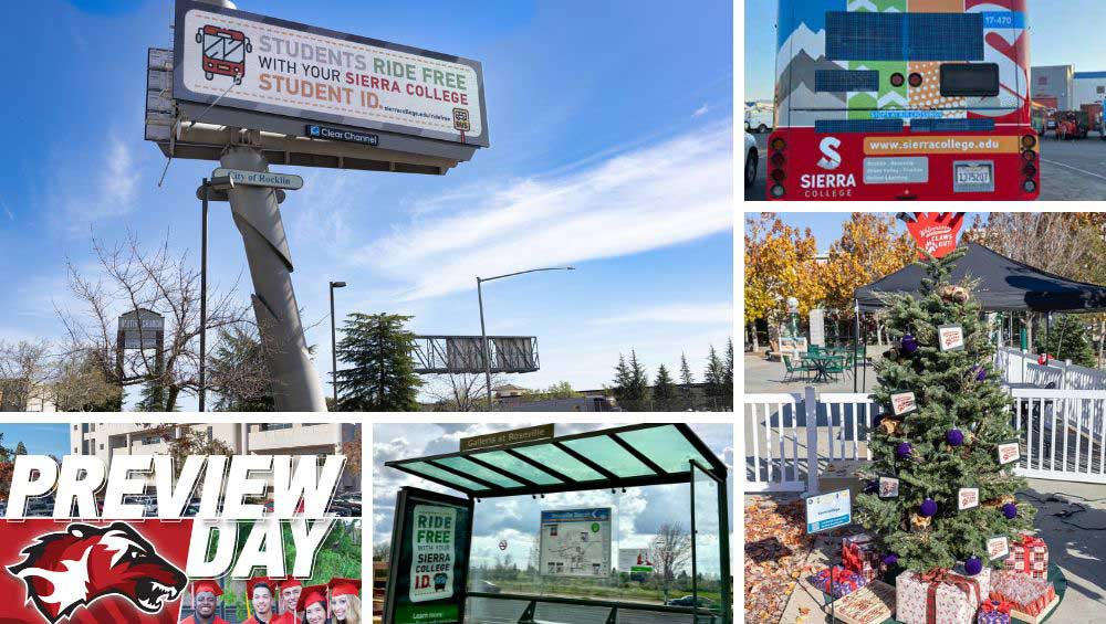 Examples of brand awareness: billboard, Preview Day, bus stop posters, sponsored tree grove and more