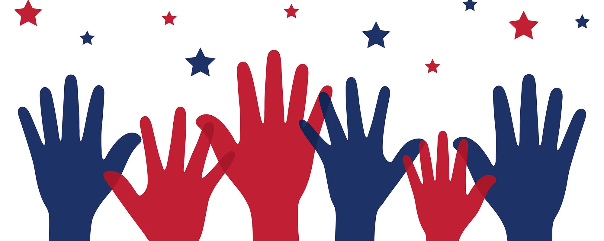 Red and blue hands and stars