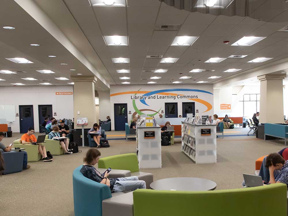 Students work individually and with others in the Learning Commons Lab