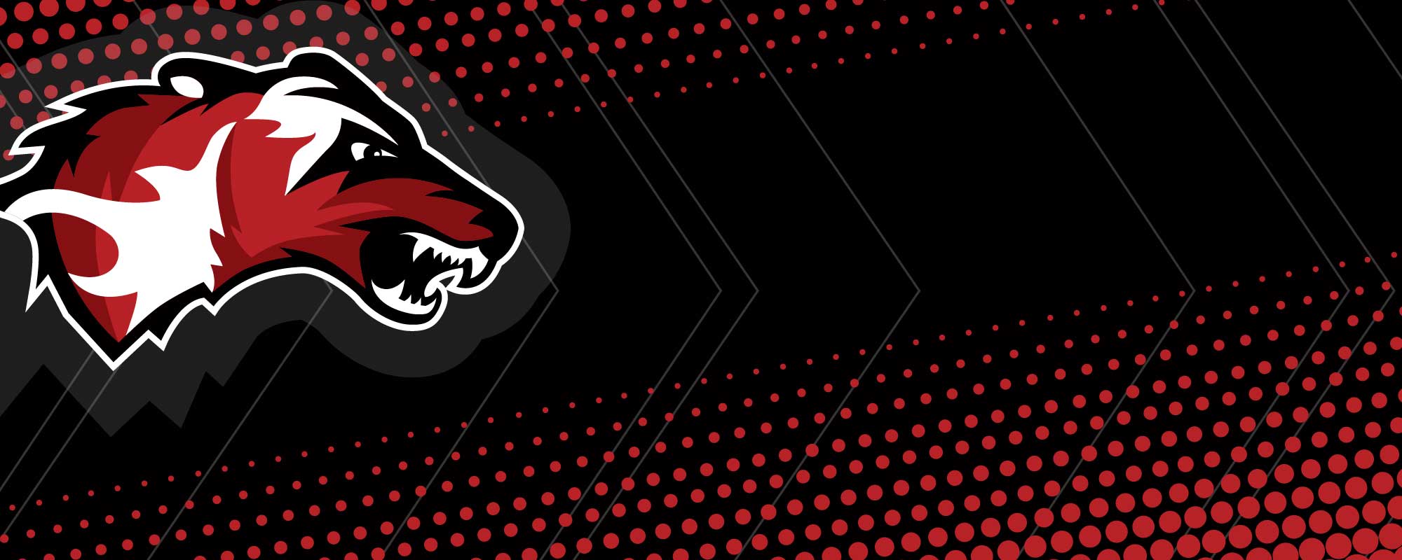 Small athletics wolverine mascot head on black and red dotted background
