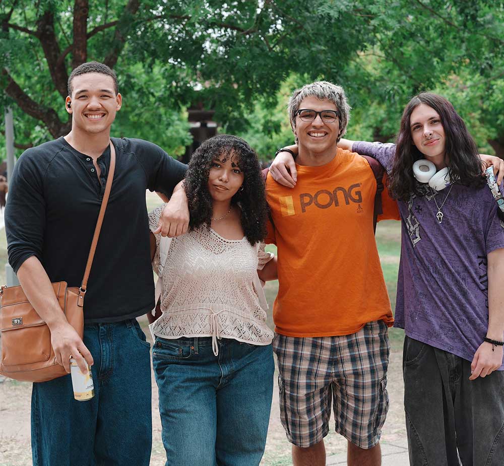 Group of 4 students on first day of classes in fall 2026