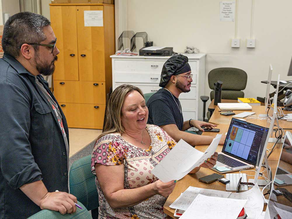 Student seeks input from Applied Art and Design instructor Vincent Pacheco